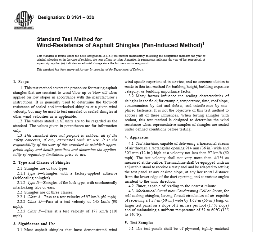 ASTM D 3161 – 03b pdf free download