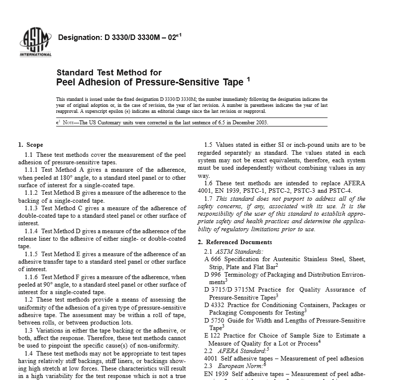 ASTM D 3330 D 3330M – 02e1 pdf free download